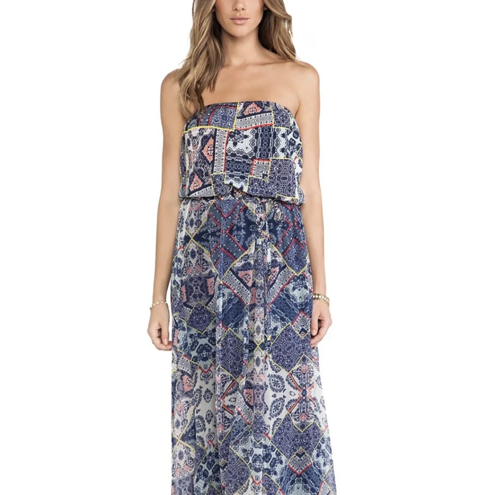 Silk Maxi Dress XS - Revolve Gypsy 05 Adari Boho Paisley Printed Strapless